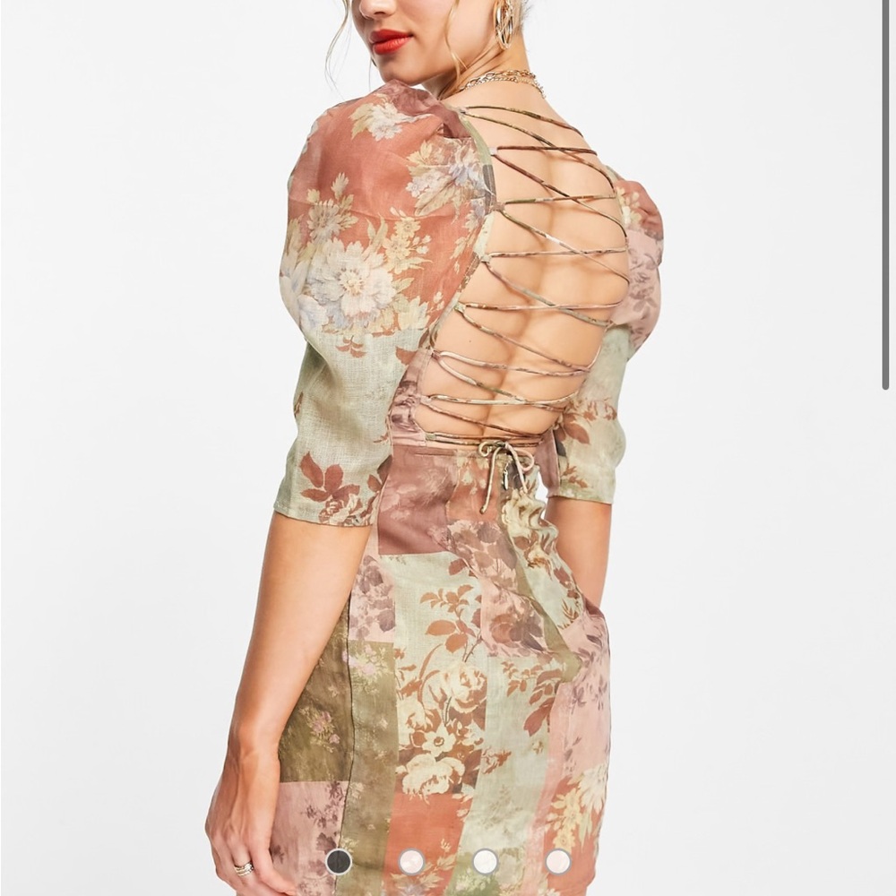 Floral Lace-Up Back Dress